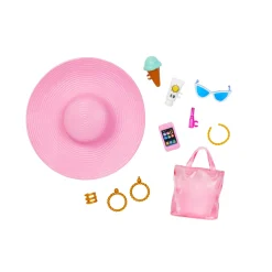 Bambola Bionda Con Costume Da Bagno Rosa E Bianco, Pareo A Pois, Cappello Da Sole, Tote Bag E Tanti Accessori Da Spiaggia, 3+ Anni, Hpl73 Fashion Dolls
