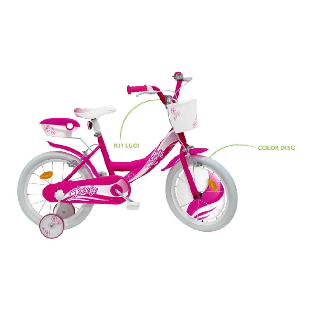 Online Bicicletta 14 Fucsia Bauletto, Cestello E Disco Colorato Nella Ruota Anteriore Inclusi Adatta Per Bambini Dai 5-7 Anni Biciclette Per Bambini