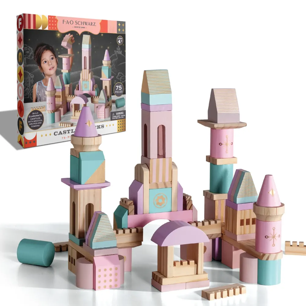 Discount Castello Di Mattoncini In Legno Colorati Da 75 Pezzi Giochi Musicali