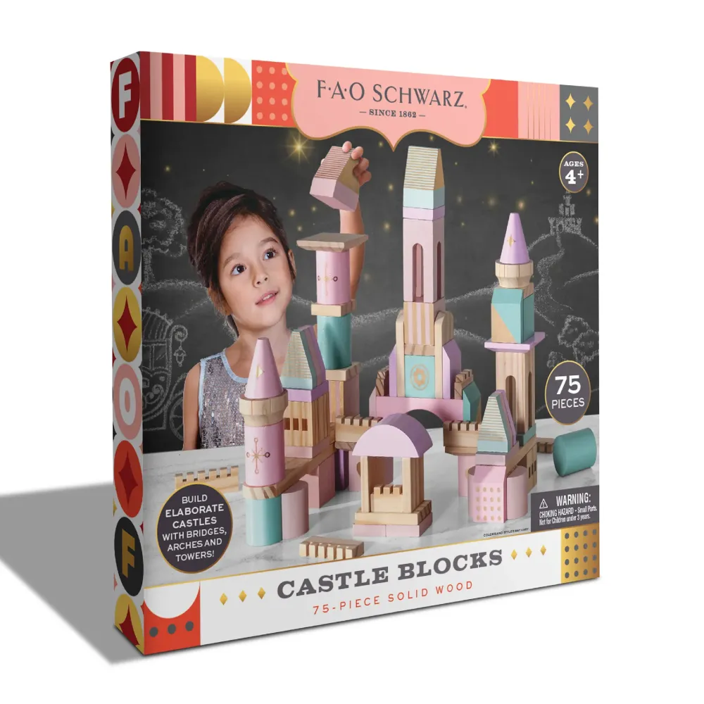 Discount Castello Di Mattoncini In Legno Colorati Da 75 Pezzi Giochi Musicali