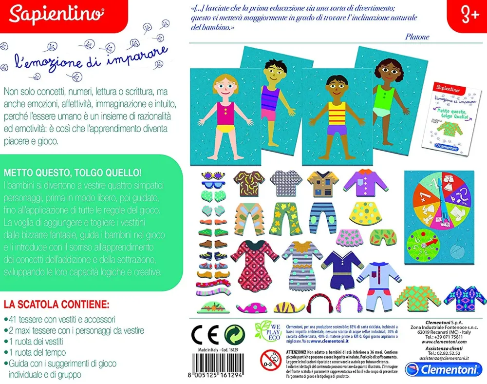 Clearance Clementoni 16129--Metto Questo, Tolgo Quello, Gioco Educativo, Multicolore, 16129 Primi Apprendimenti