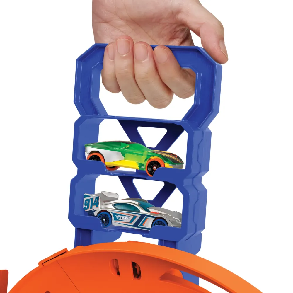 New Pista A Spirale, Playset Con Lanciatori, Salto Nel Vuoto E Zona Di Collisione, Include 2 Macchinine Garage E Circuiti