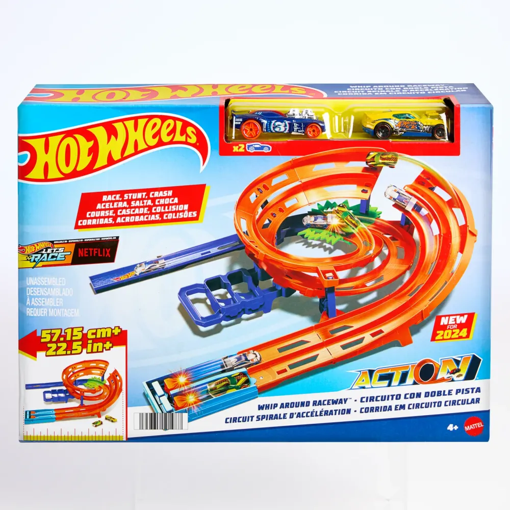 New Pista A Spirale, Playset Con Lanciatori, Salto Nel Vuoto E Zona Di Collisione, Include 2 Macchinine Garage E Circuiti