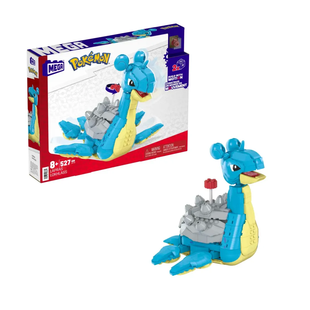 Mega Lapras Da Costruire E Collezionare Con 527 Pezzi E Sistema Mattoncino Movimento, Alto 17+ Cm, Personaggio Da Esporre, 8+ Anni, Hkt26 Costruzioni Bambini