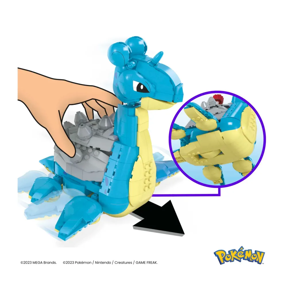 Mega Lapras Da Costruire E Collezionare Con 527 Pezzi E Sistema Mattoncino Movimento, Alto 17+ Cm, Personaggio Da Esporre, 8+ Anni, Hkt26 Costruzioni Bambini